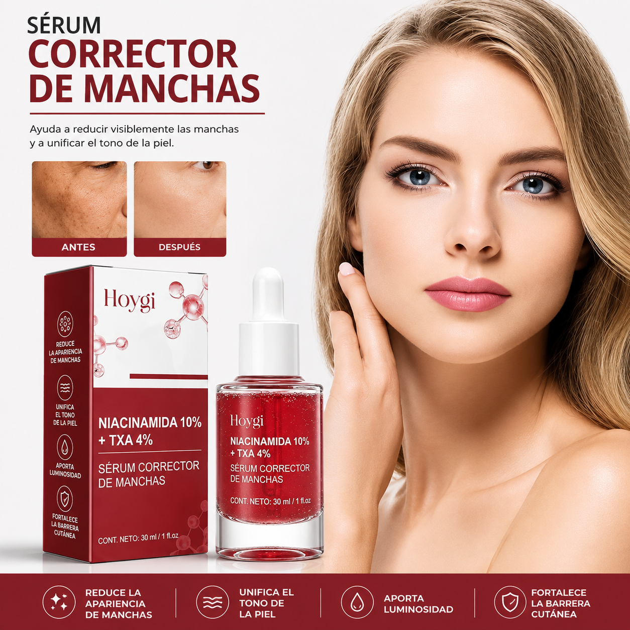 Sérum Facial Niacinamida 30ml 10% + TXA 4% - Corrector de Manchas