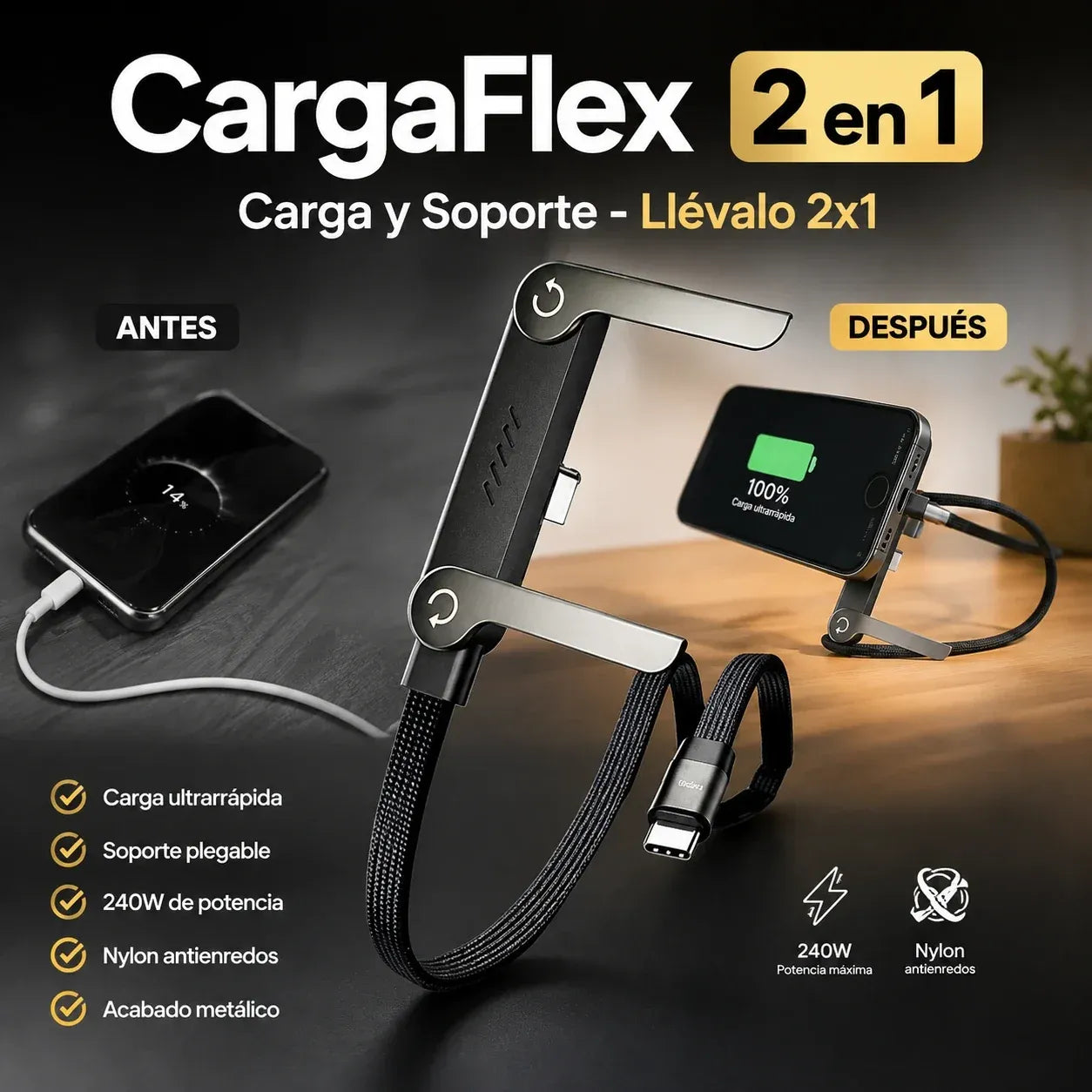 CargaFlex 2 en 1: Carga y Soporte